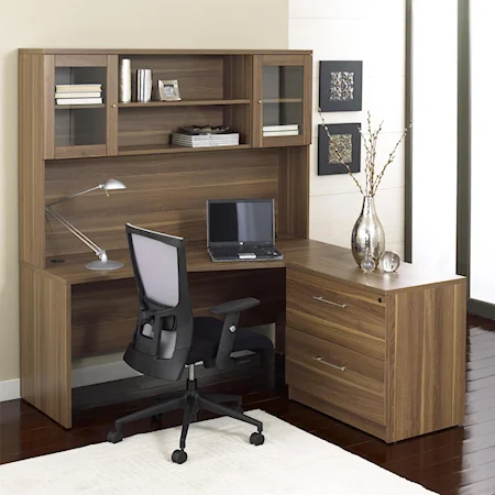 Corner L-Shape Desk With Hutch and Lateral File Drawers